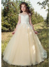 Lace Tulle Keyhole Corset Back Floor Length Flower Girl Dress